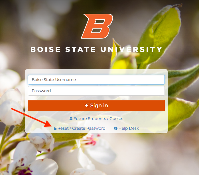 screenshot of login screen arrow indicating reset/create password selection
