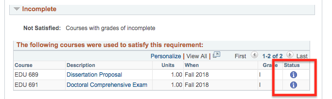 Screenshot of AAR interface with examples of incomplete grade symbol.