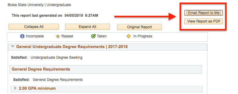 Screenshot of AAR interface indicating where to click to email report or view report as PDF.
