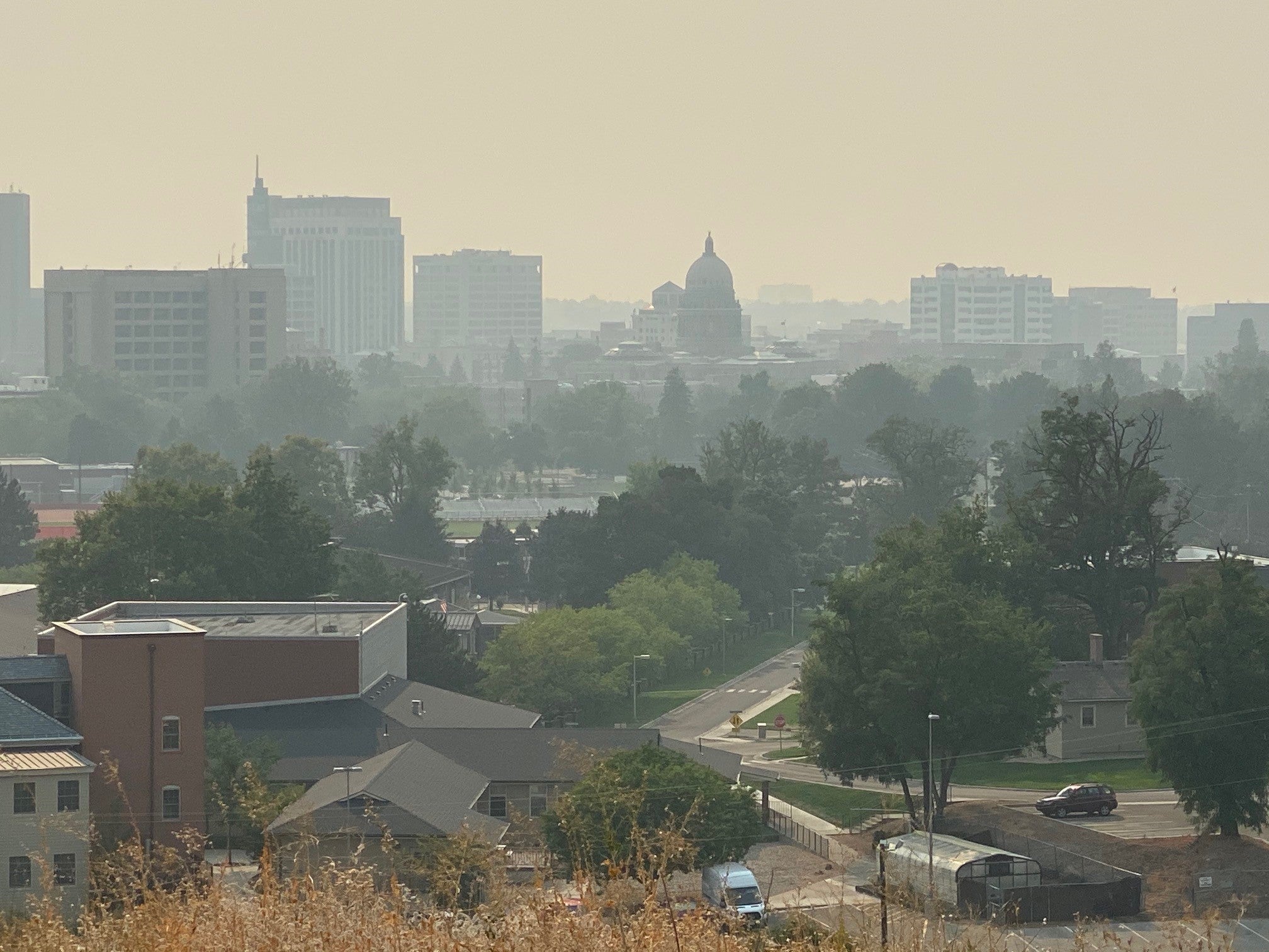 Photo of smoky skies above the Boise, Idaho city scape