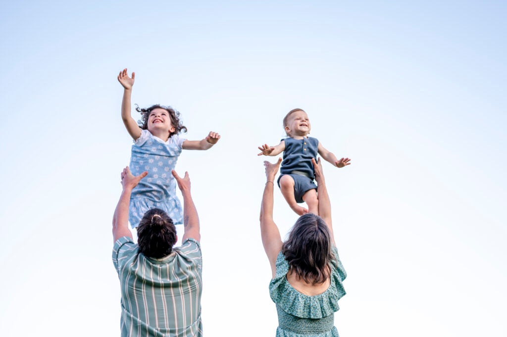 A picture of Adam Musser's family: Kids: Josie and Eli; parents: Adam and Megan