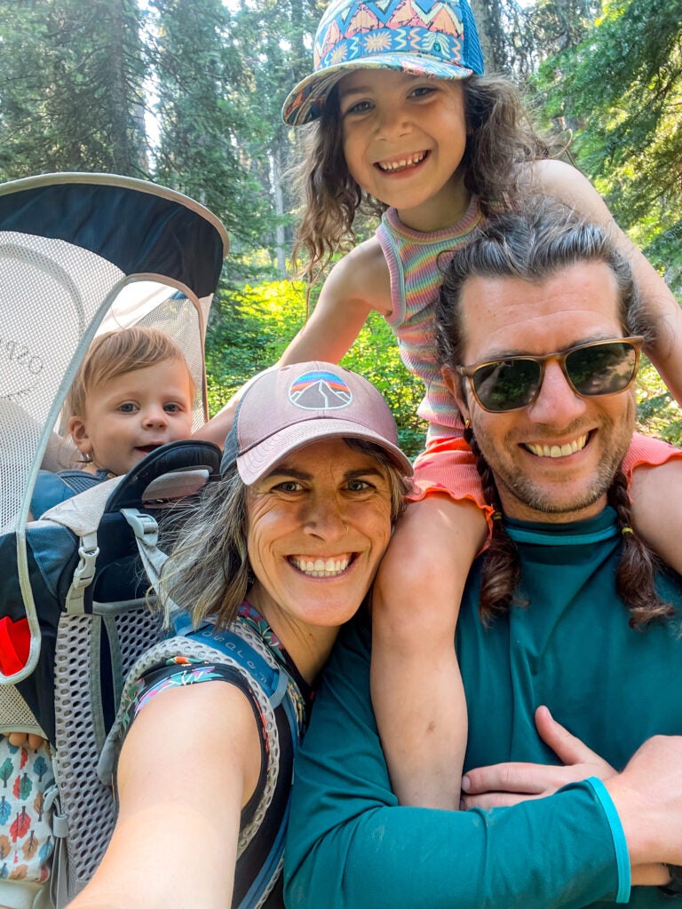 A portrait of the Musser family: Son: Oliver, Daughter: Josephine, Mom: Megan, Dad: Adam.