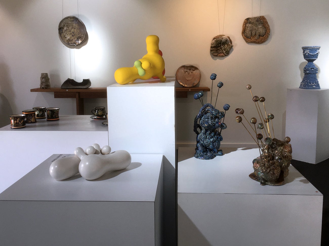 Photo of ceramic artworks at the Gulgong Festival masters exhibition including work by Caroline Earley
