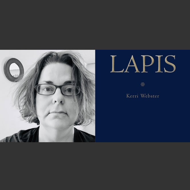 Portrait of Keri Website along with a photo of her book cover titled "Lapis"
