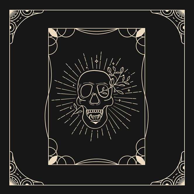 Illustration of a skull as an illustration of the theatre's production of Macbeth playing in April 2023 at Boise State