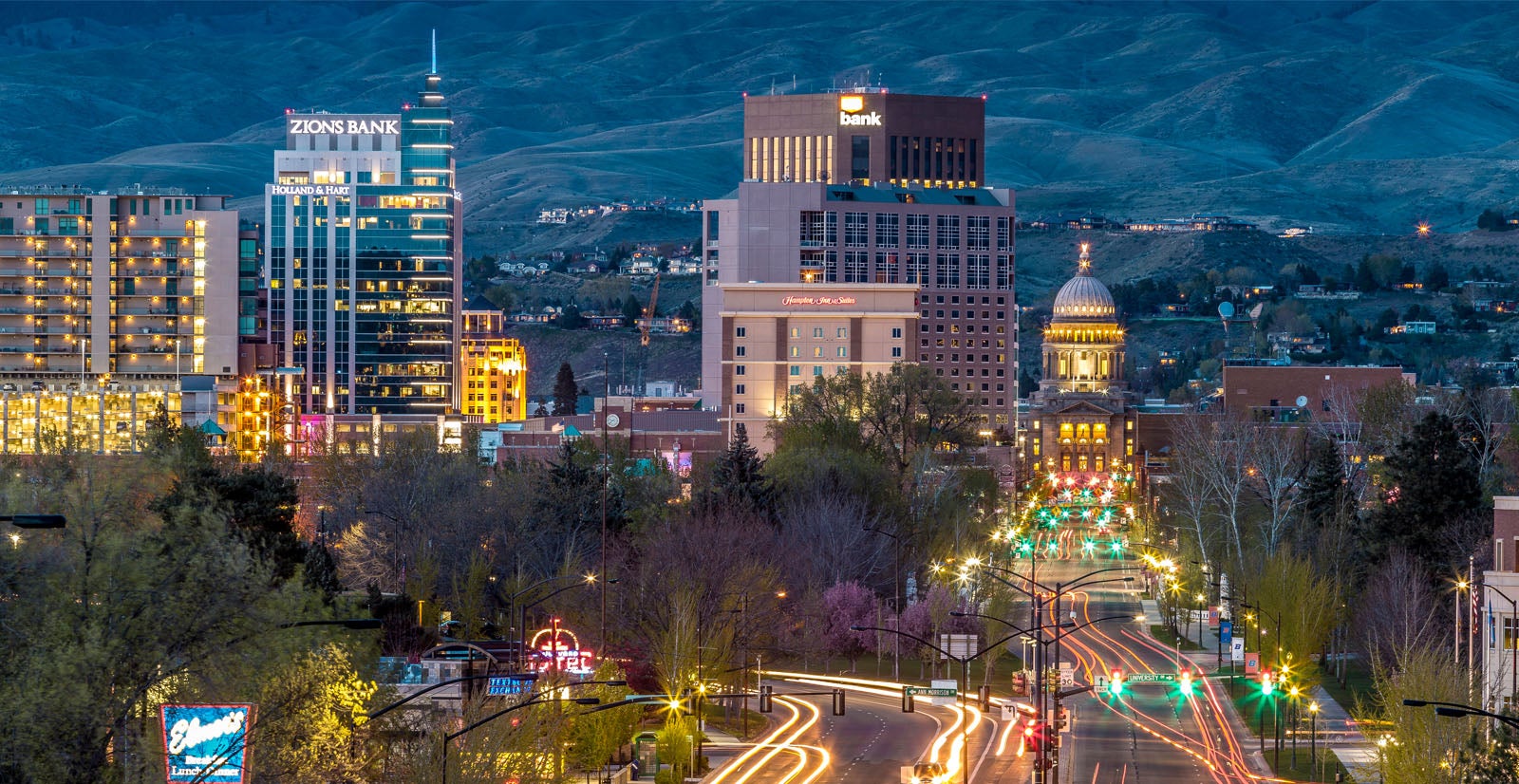 Cityscape of Boise at night