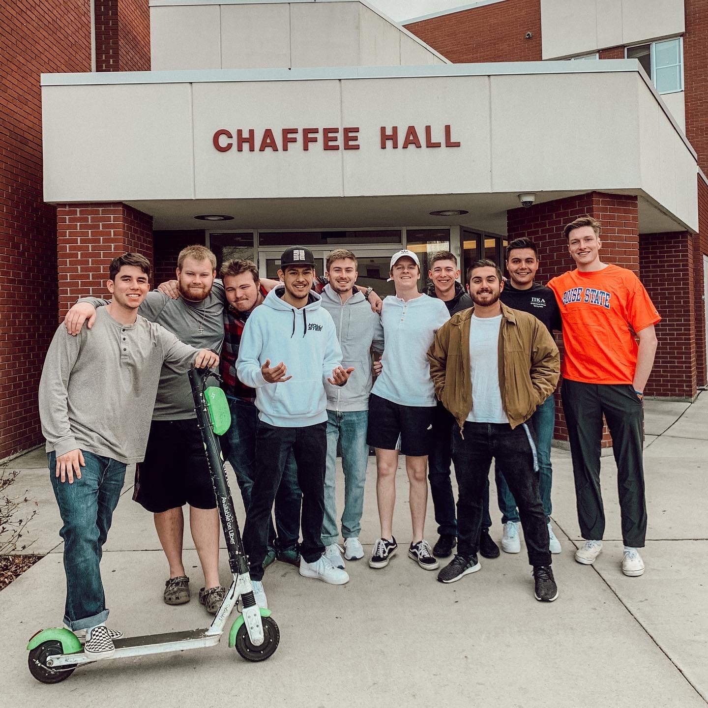 A group of students standing outside of Chaffee Hall