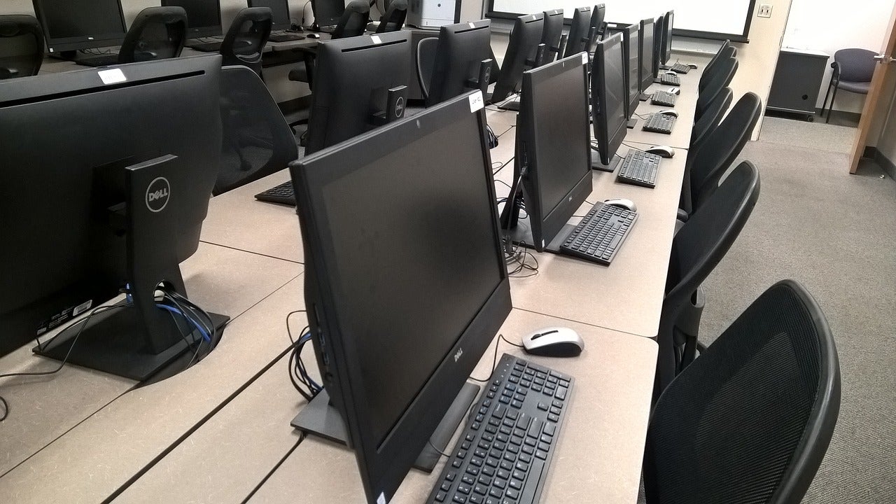 An empty computer lab. 