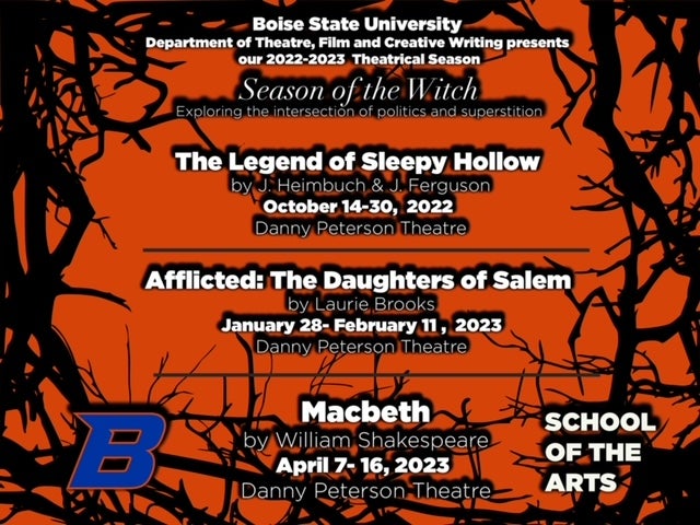 spooky graphic that displays the theatre department's fall schedule of events