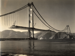 Golden Gate bridge under construction, photo