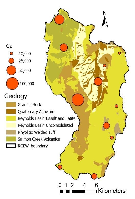 Map, Geologic area with calcium concenrrations