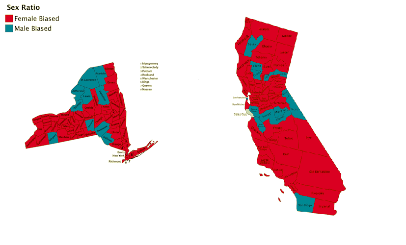 Maps of california and new york showing sex baises, contact presenter for specific details