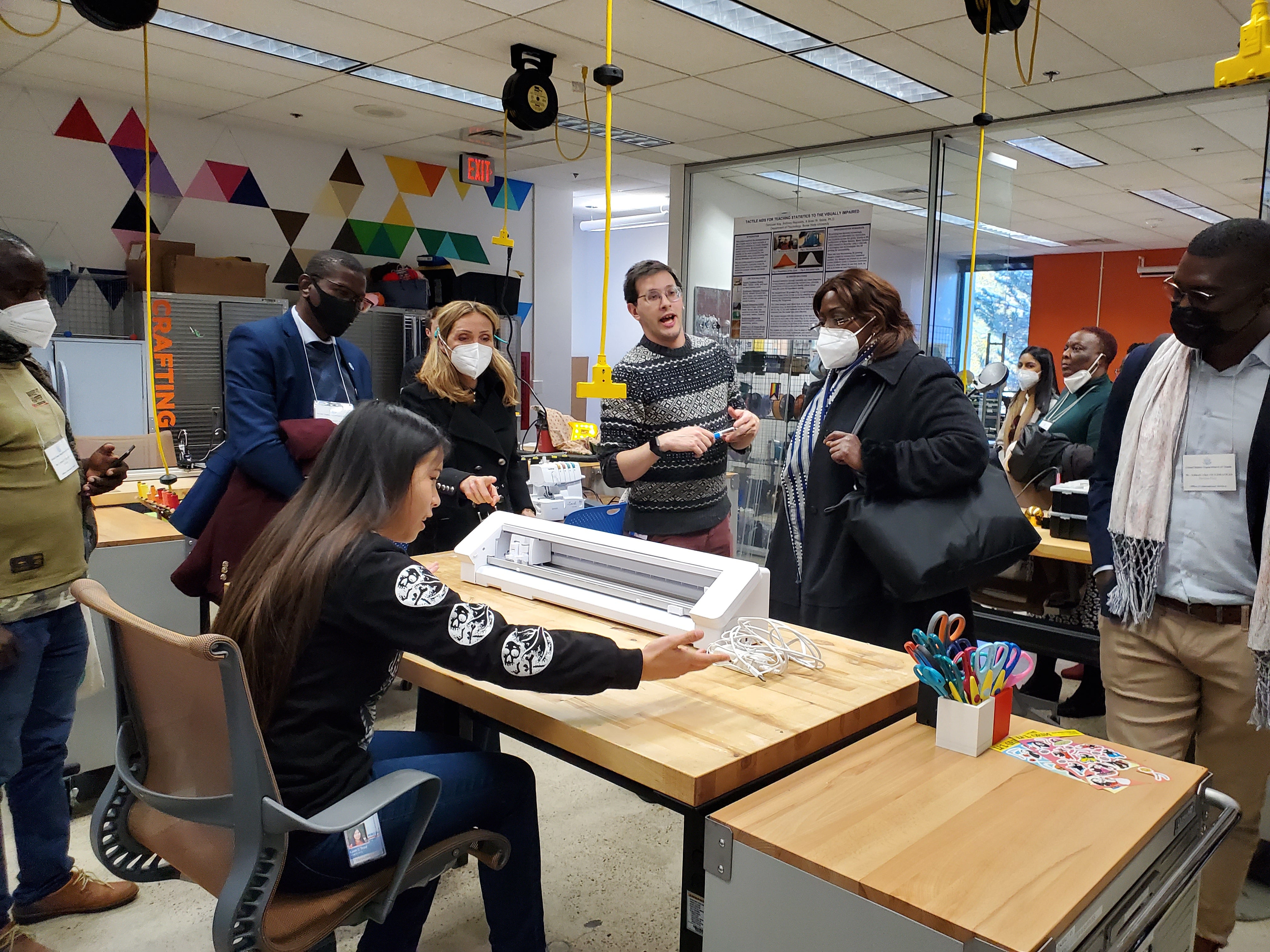 Visitors exploring the MakerLab, located on the 2nd floor of the Albertson's Library
