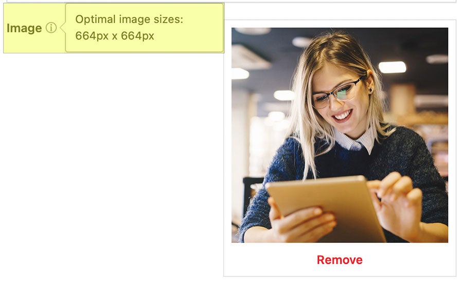 Example of optimal image size found by hovering on symbol next to Image field in Panel editor
