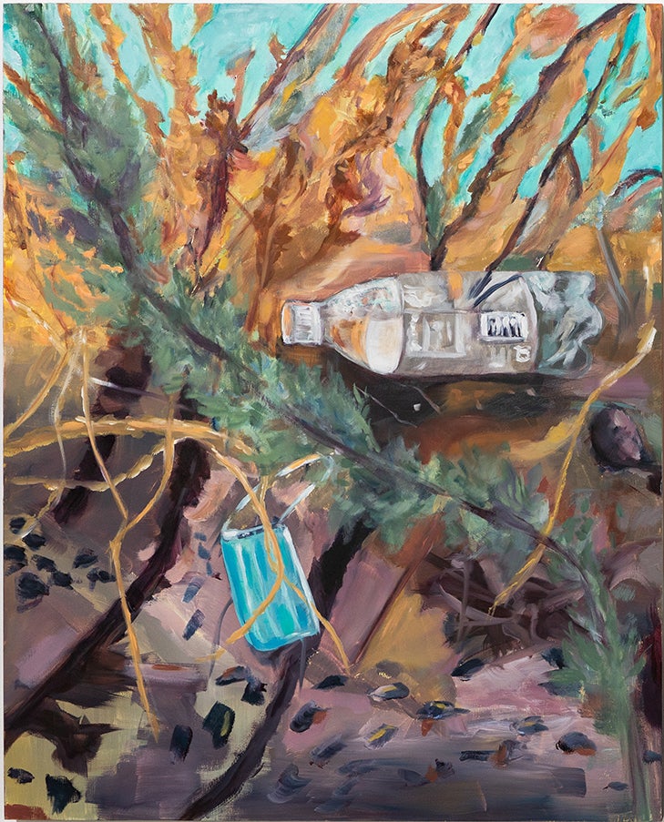Oil painting of foliage containing litter