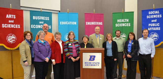 College of Health Sciences authors pose with Dean Dunnagan at University Authors Reception