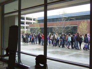the line to get into College of Health Sciences' Bronco Day open house