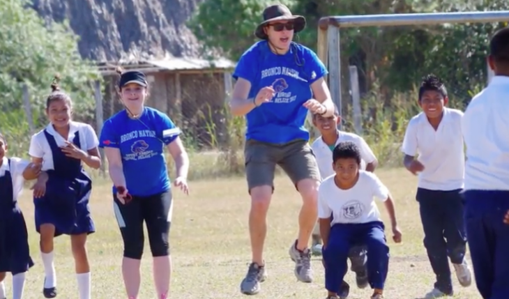 Boise State students lead a physical education class for students in Belize.