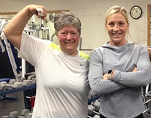 Michele Armstrong, staff participant in the Fall 2017 Challenge, and her trainer Dani Mosbrucker (’17 Kinesiology)