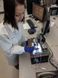 Graduate student Katie Hollar in the lab.