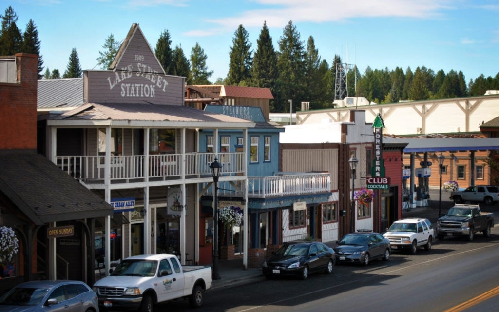 Aerial photo of Downtown McCall, Idaho businesses