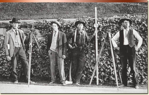 Land surveyors pose with theodolites, about 1900. Idaho State Historical Society.