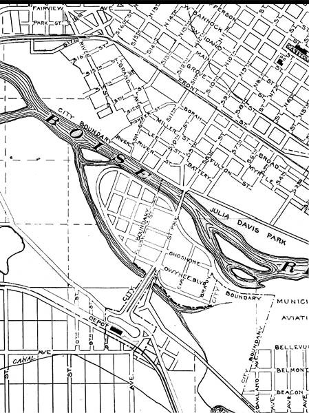 Title: Detail of "Map of Boise City, Idaho" Date Drawn: 1930 Cartographer: Unknown Publisher: Boise Chamber of Commerce Collection: Boise State University Library