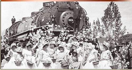 Boiseans cheer the coming of the Union Pacific mainline, April 17, 1925. Idaho State Historical Society.