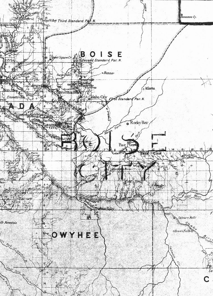 Title: Detail of "Territory of Idaho" Date Drawn: 1879 Cartographer: C. Roeser Publisher: Department of the Interior Collection: Boise State Library and Archives