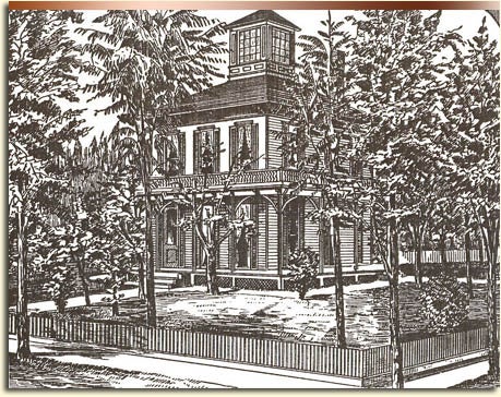 The popular Italianate style residence of Mayor Pinney at 1229 8th St. The drawing appeared in the 1890 Holiday Edition of the Idaho Statesman. Idaho Historical Society, 78-89.19.