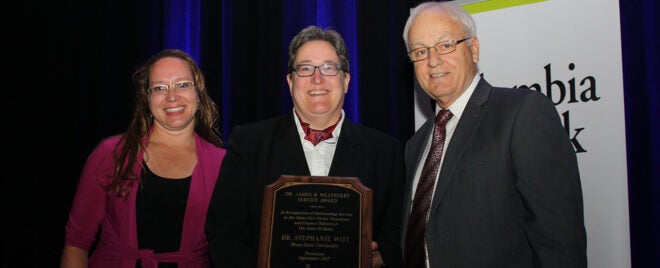 Stephanie Witt receiving an award