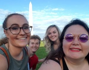 students at Washington monument