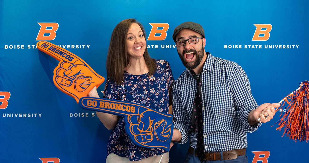 Christopher Booth showing his Bronco spirit