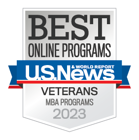 Graphic from U.S. News and World Report for the best online MBA programs for veterans in 2023