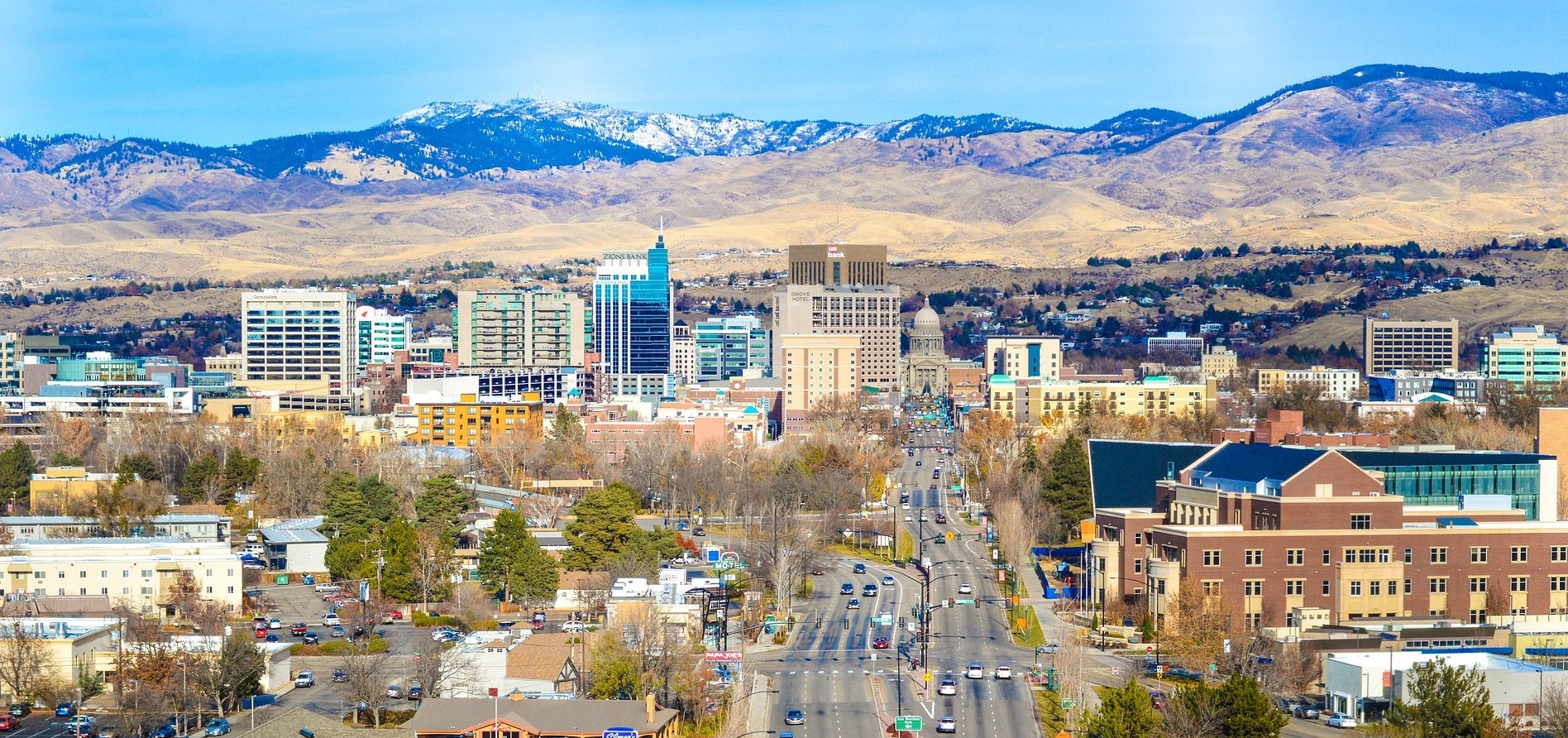 Downtown Boise with foothills in distance, photograph