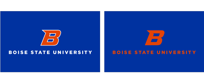 signature mark on blue, orange B outlined in white with white text or all orange