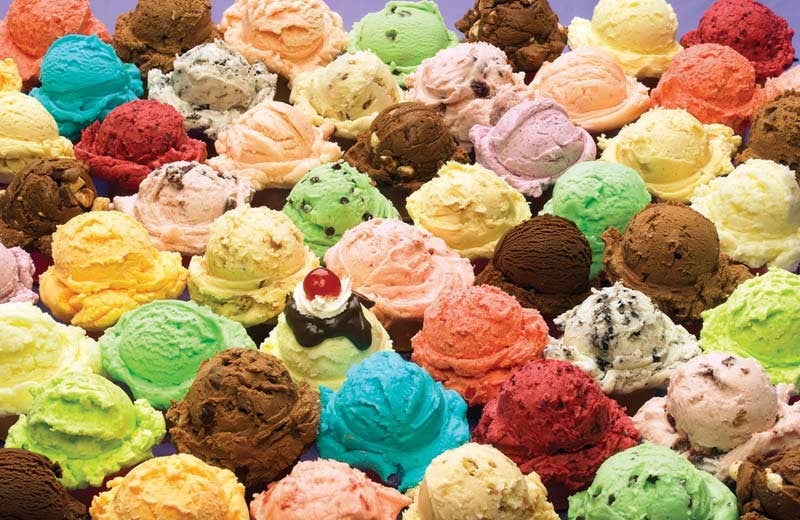 Variety of colorful ice cream cones