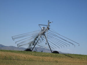 Industrial agricultural sprinklers in a field 