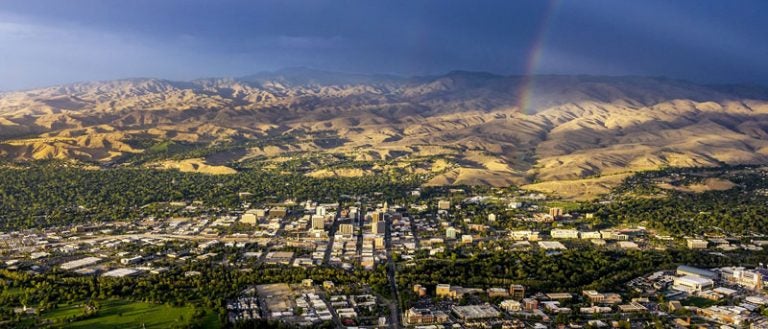 Treasure Valley overhead view with rainbow.