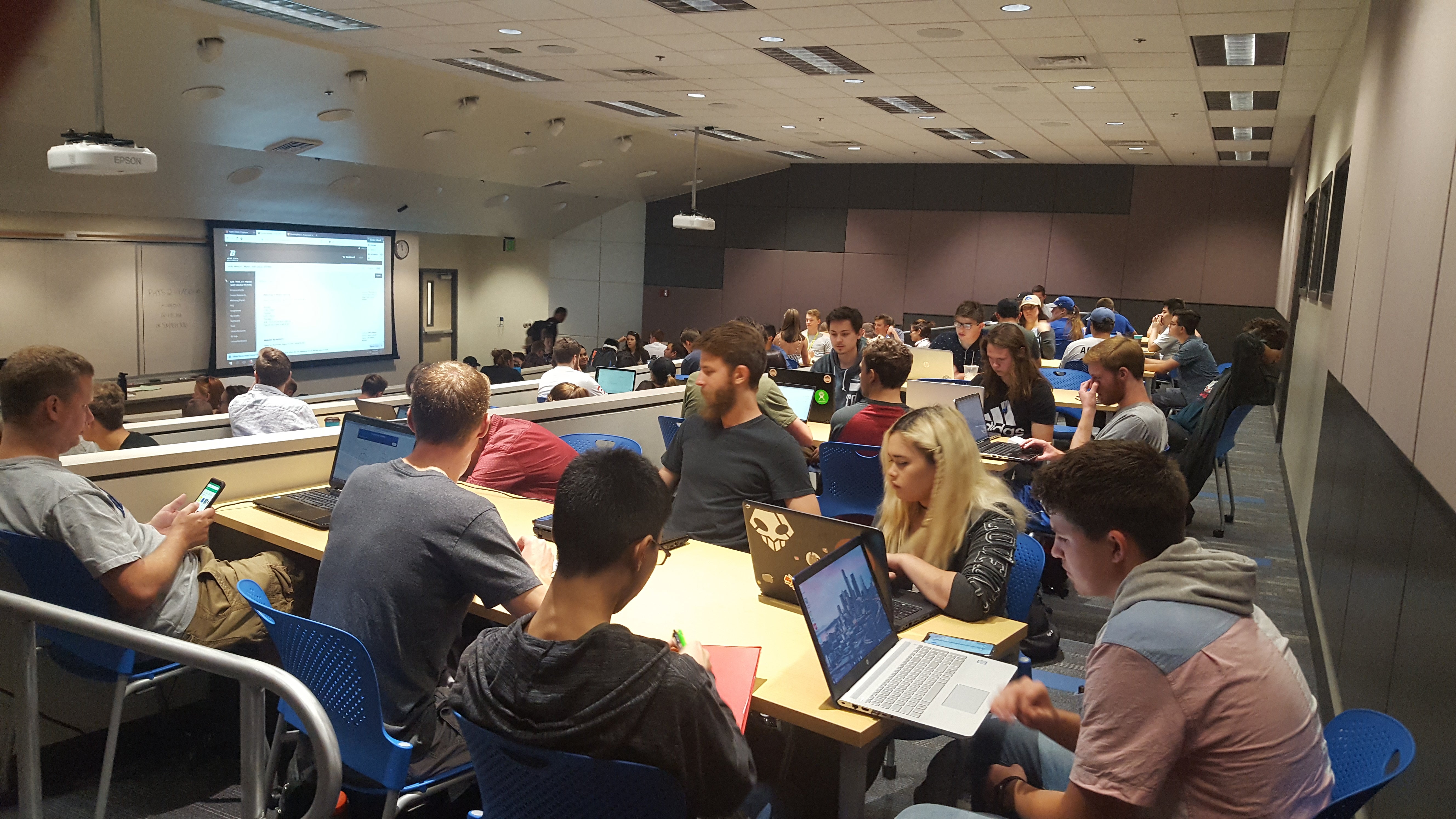 Students in the renovated classroom