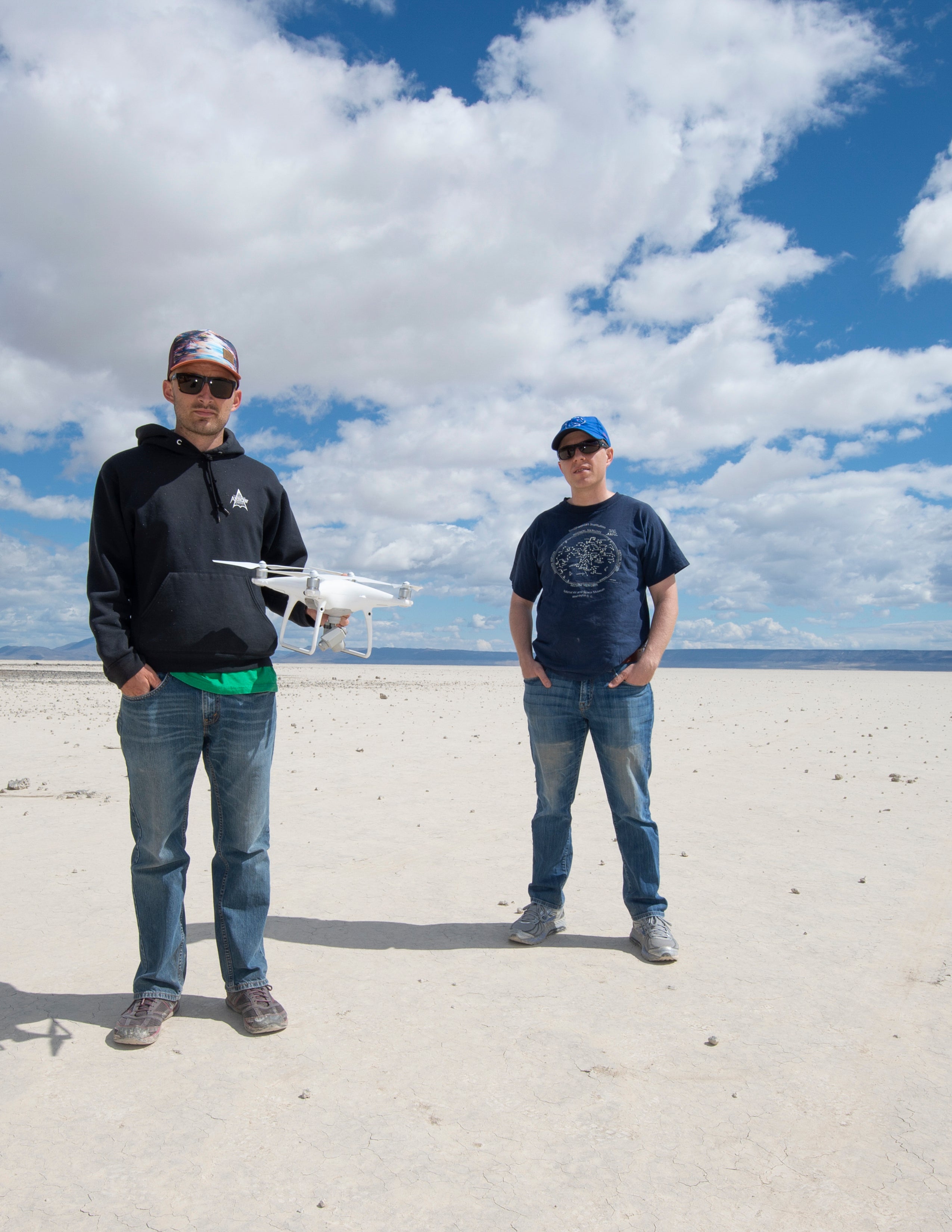 Researchers standing in Oregon desert with drone