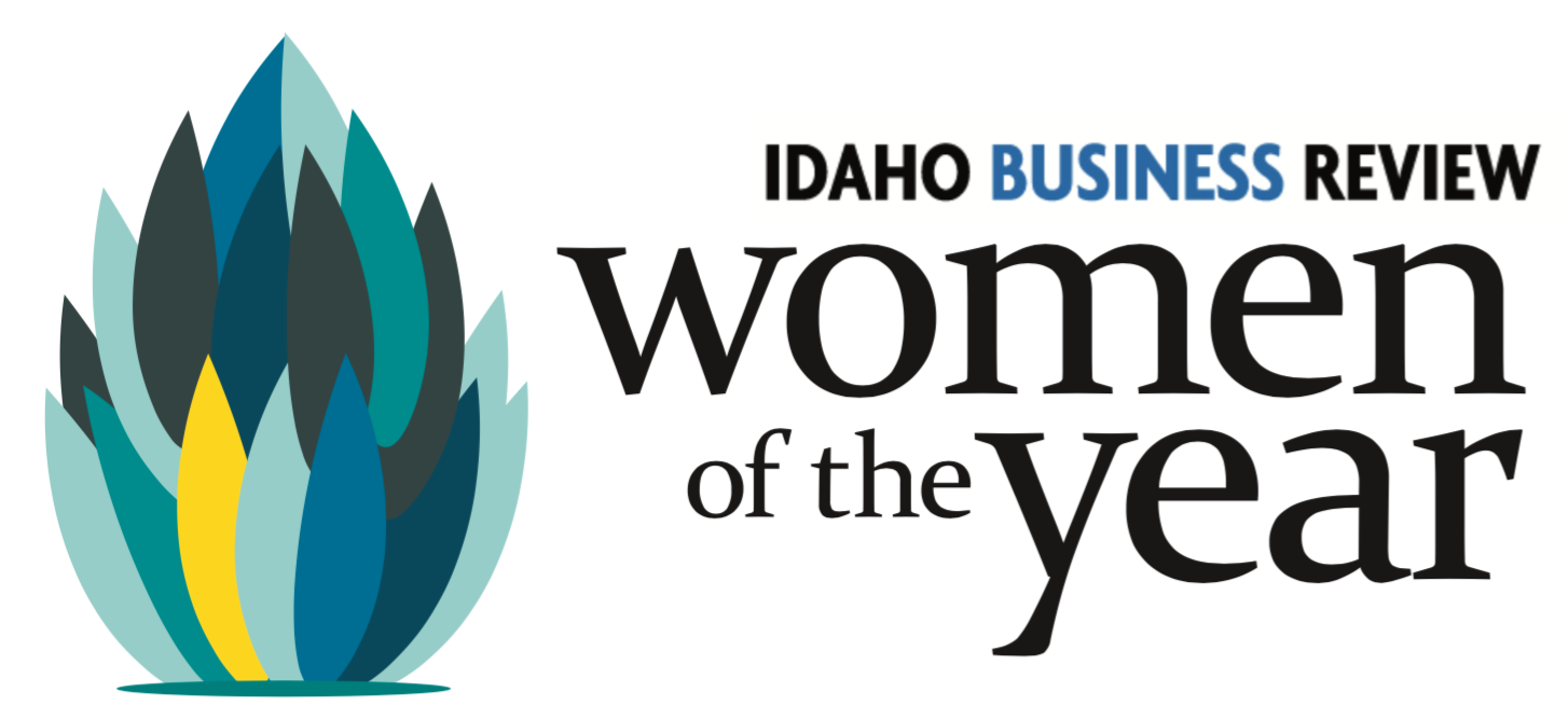 This logo for the event reads "Idaho Business Review women of the year" with a small artichoke-like decal for artistic flair.