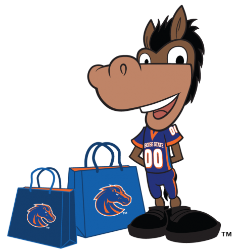 A graphic of Buster Bronco shopping