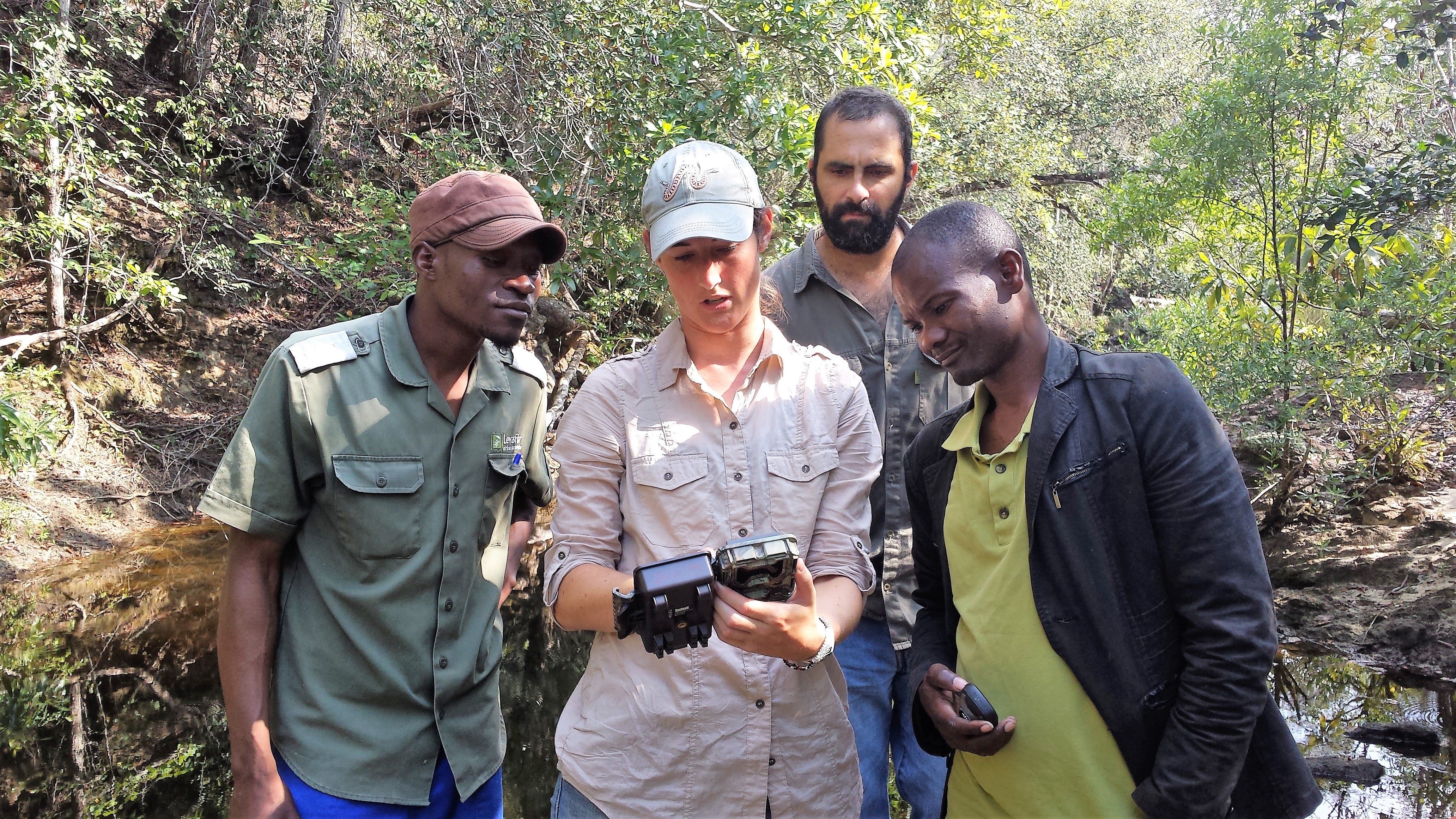 Researchers looking at field camera