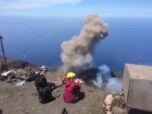 Scientists on site at an active volcano