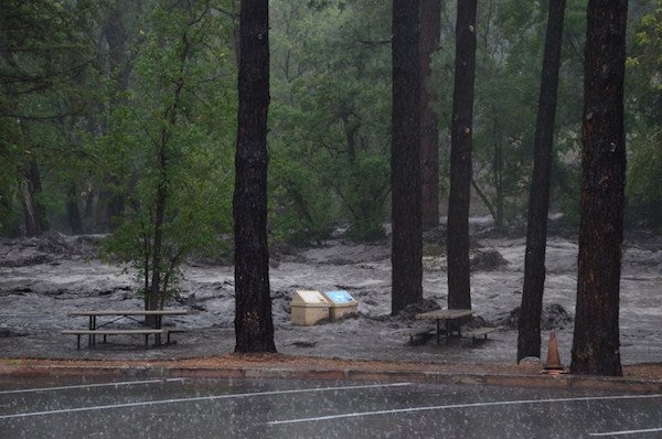 Flood, rain at Bandelier National Monument. 