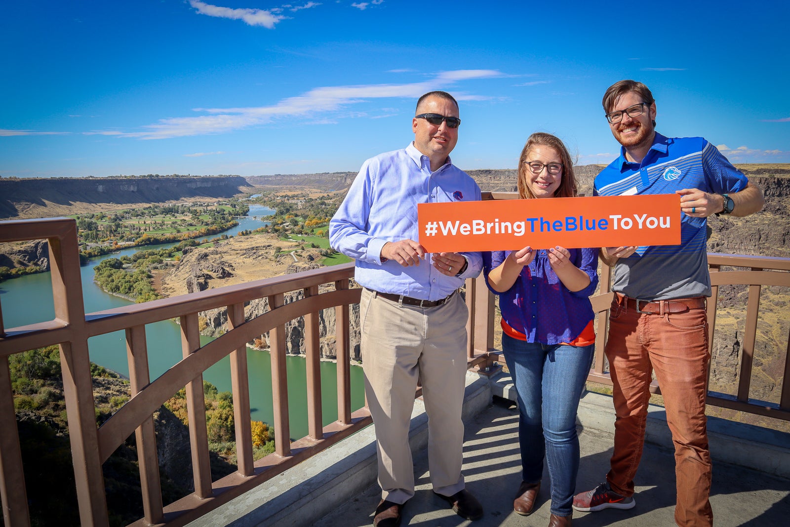 Three Boise State Staff at a lookout point in Twin Falls, Idaho.