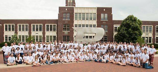 Photo of Boise State Kids Camp Participants on the B on the Plaza