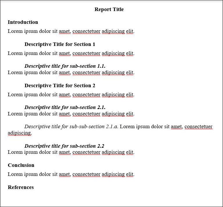 Example of report outline using headings