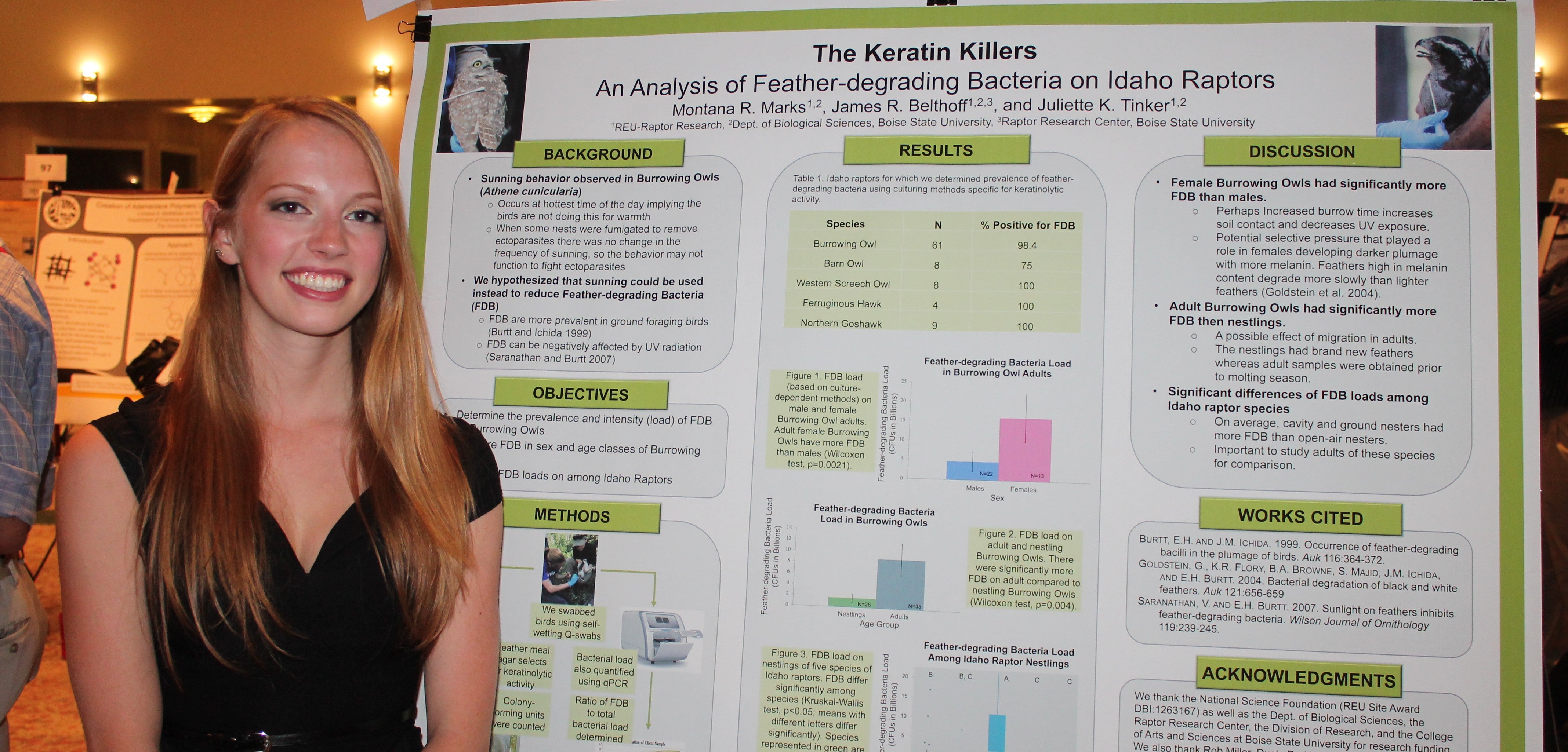 photo of student standing by her abstract poster at ICUR conference.